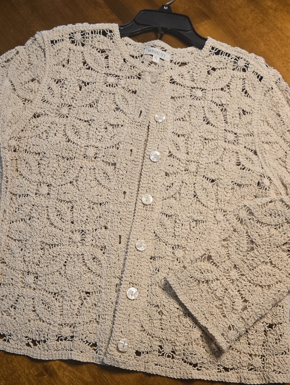 Wishlist Beige Crochet Button-Front Cardigan